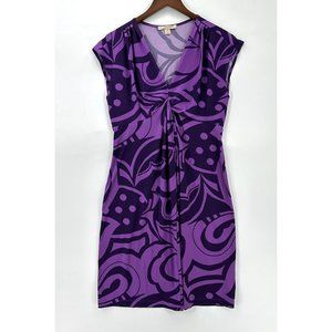 Jonathan Martin Women's Dress Cap Sleeve V-Neck Waves Pattern Purple Size 10
